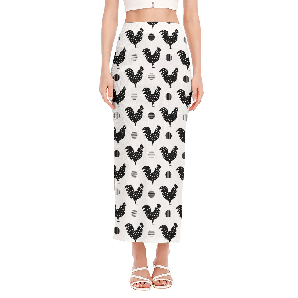 Polka Dot Rooster Pattern Print Side Slit Maxi Skirt