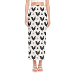 Polka Dot Rooster Pattern Print Side Slit Maxi Skirt