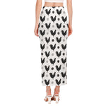 Polka Dot Rooster Pattern Print Side Slit Maxi Skirt