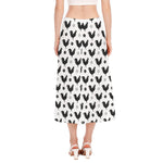 Polka Dot Rooster Pattern Print Side Slit Midi Skirt