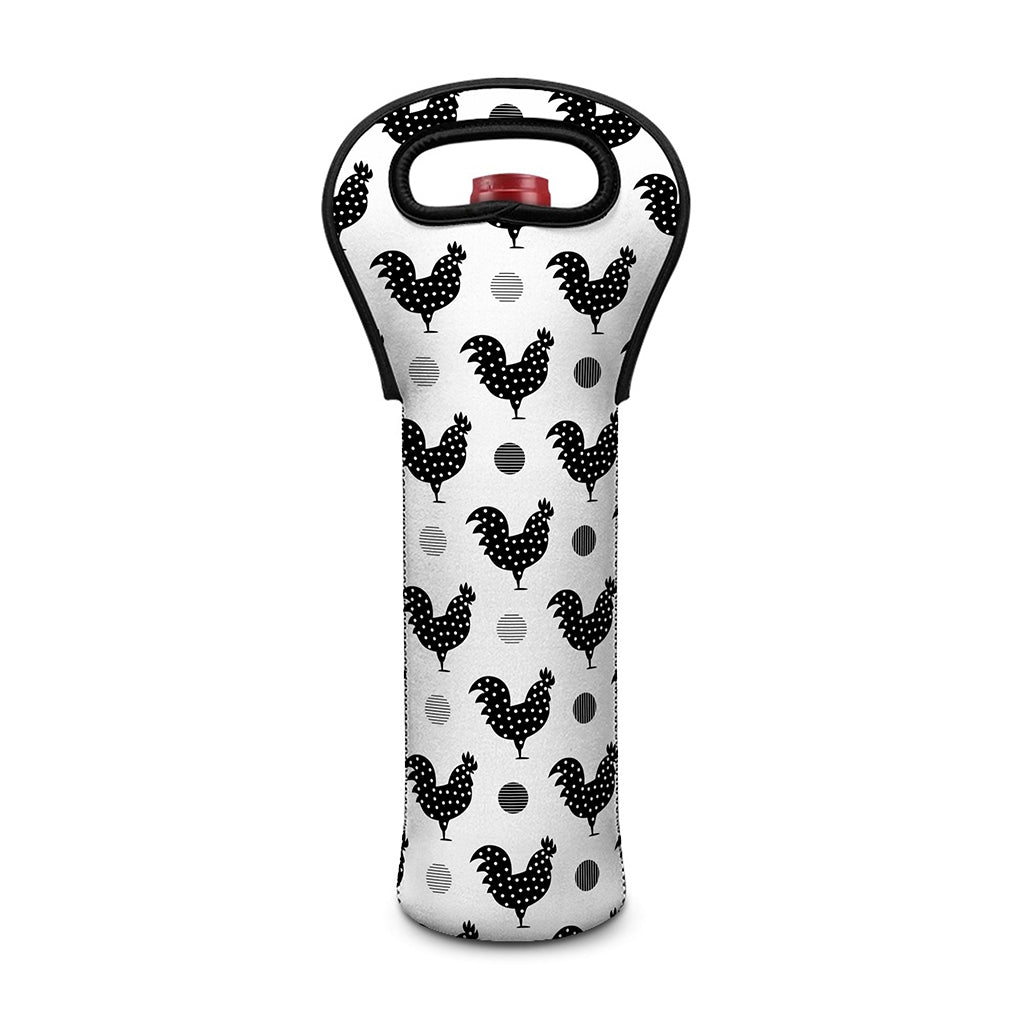 Polka Dot Rooster Pattern Print Single Neoprene Wine Tote