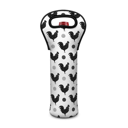Polka Dot Rooster Pattern Print Single Neoprene Wine Tote