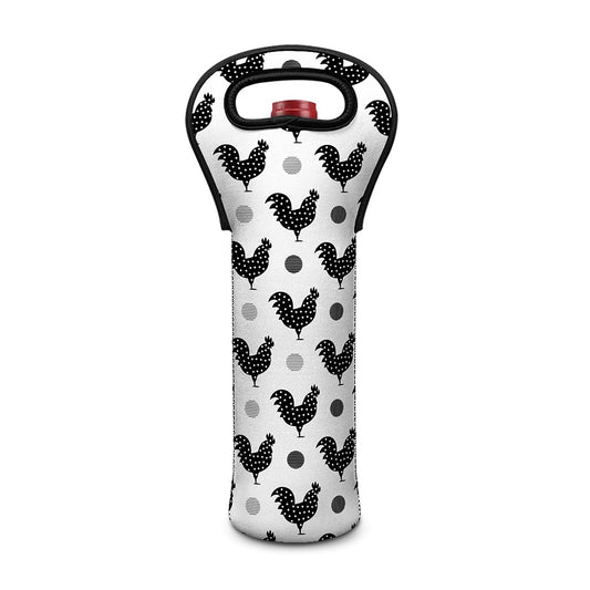 Polka Dot Rooster Pattern Print Single Neoprene Wine Tote