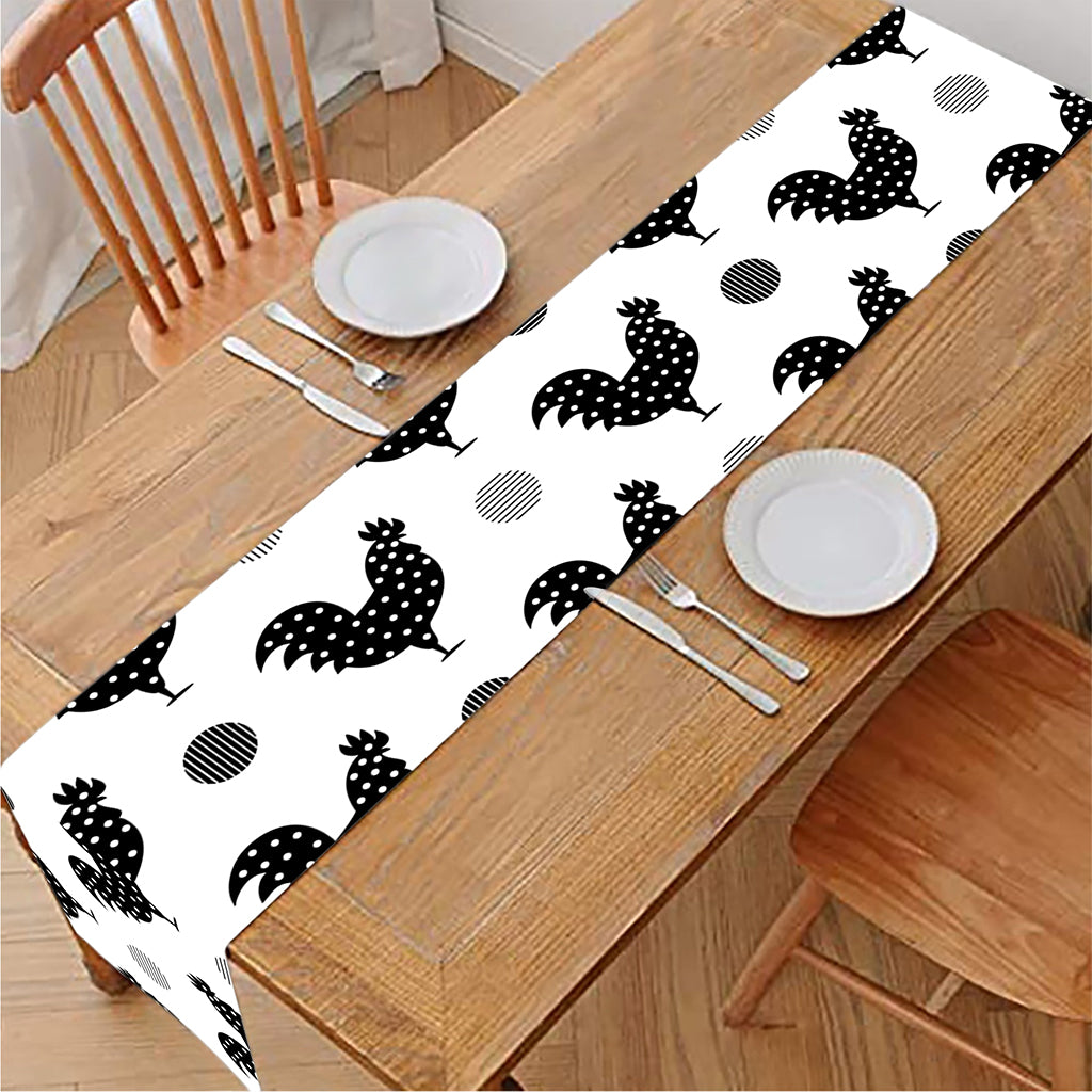 Polka Dot Rooster Pattern Print Table Runner