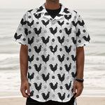 Polka Dot Rooster Pattern Print Textured Short Sleeve Shirt