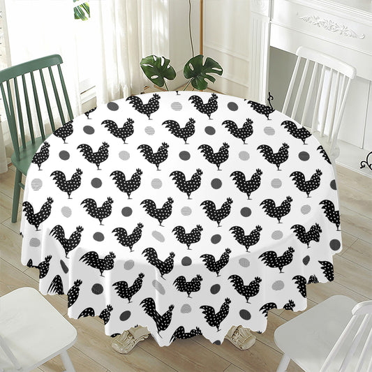Polka Dot Rooster Pattern Print Waterproof Round Tablecloth