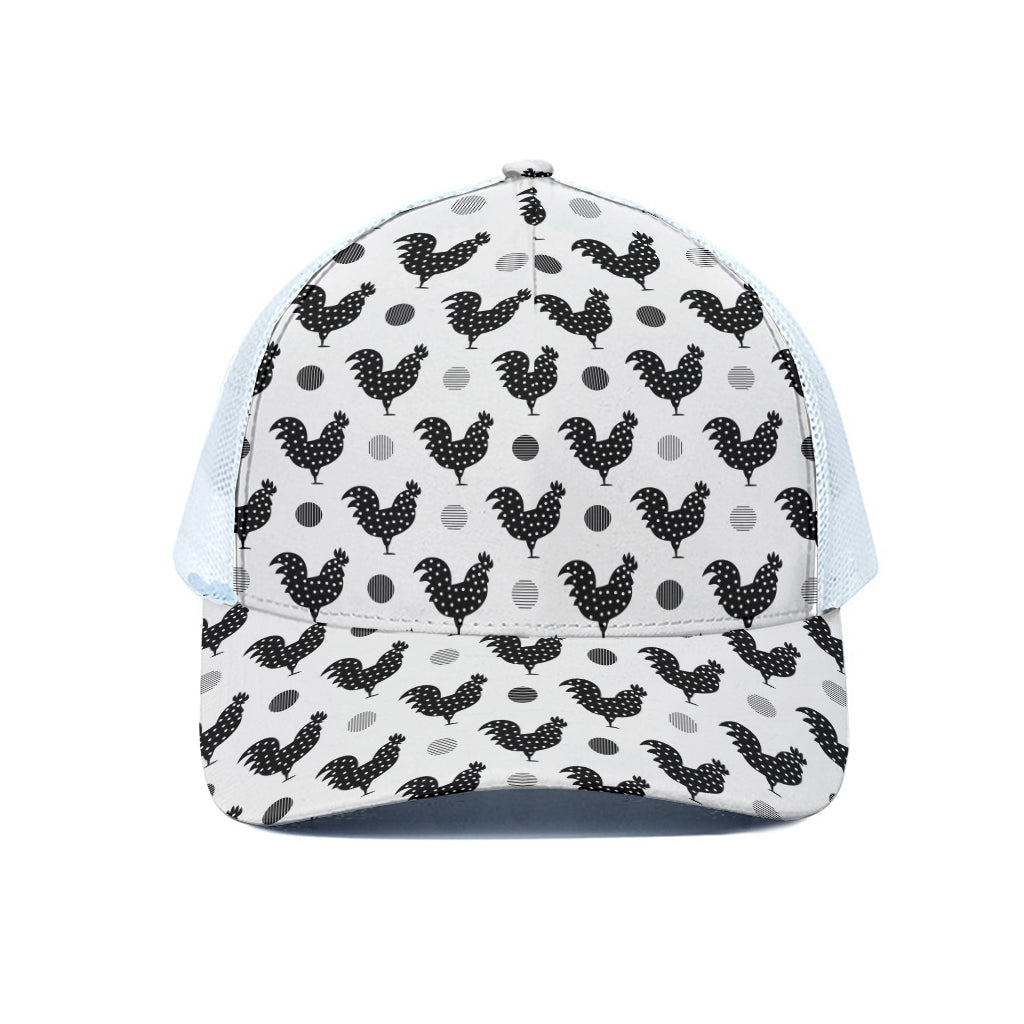 Polka Dot Rooster Pattern Print White Mesh Trucker Cap