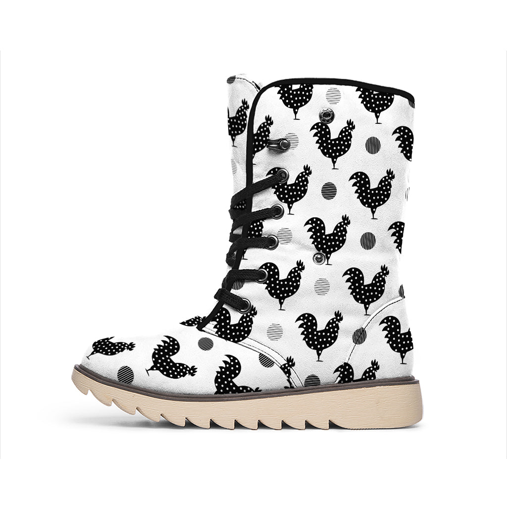 Polka Dot Rooster Pattern Print Winter Boots