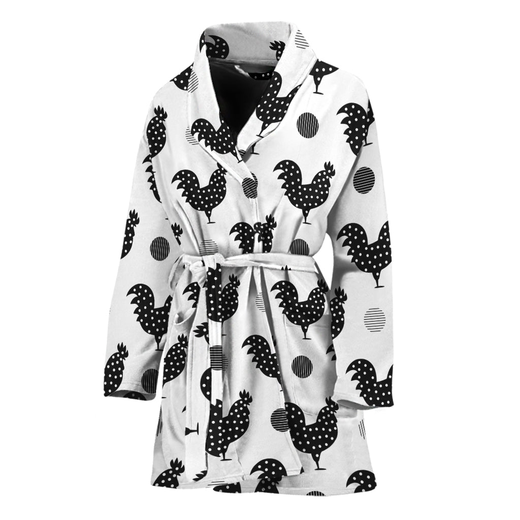 Polka Dot Rooster Pattern Print Women's Bathrobe