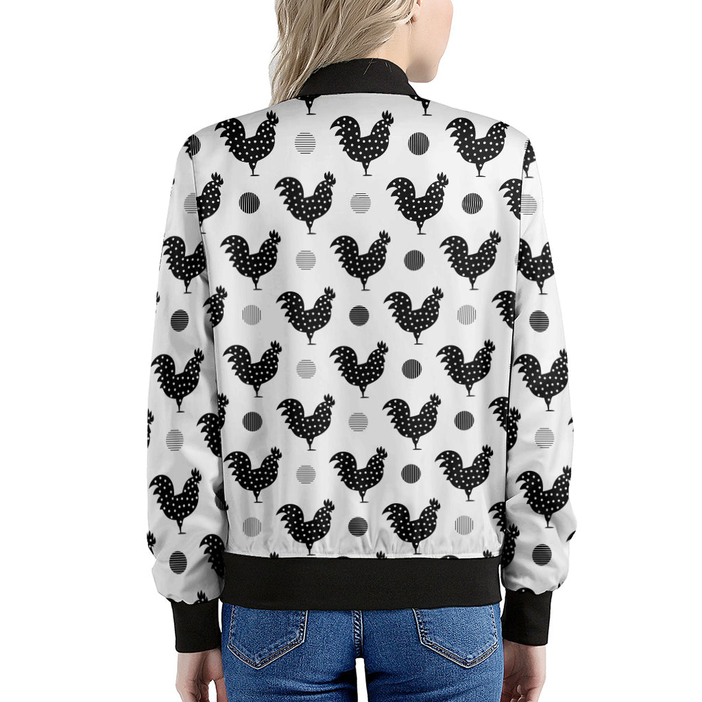 Polka Dot Rooster Pattern Print Women's Bomber Jacket