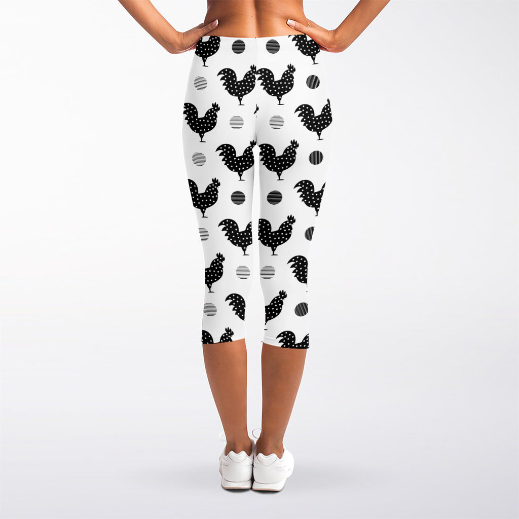 Polka Dot Rooster Pattern Print Women's Capri Leggings