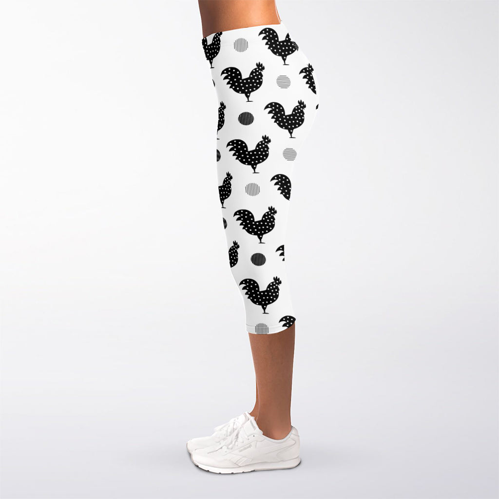 Polka Dot Rooster Pattern Print Women's Capri Leggings
