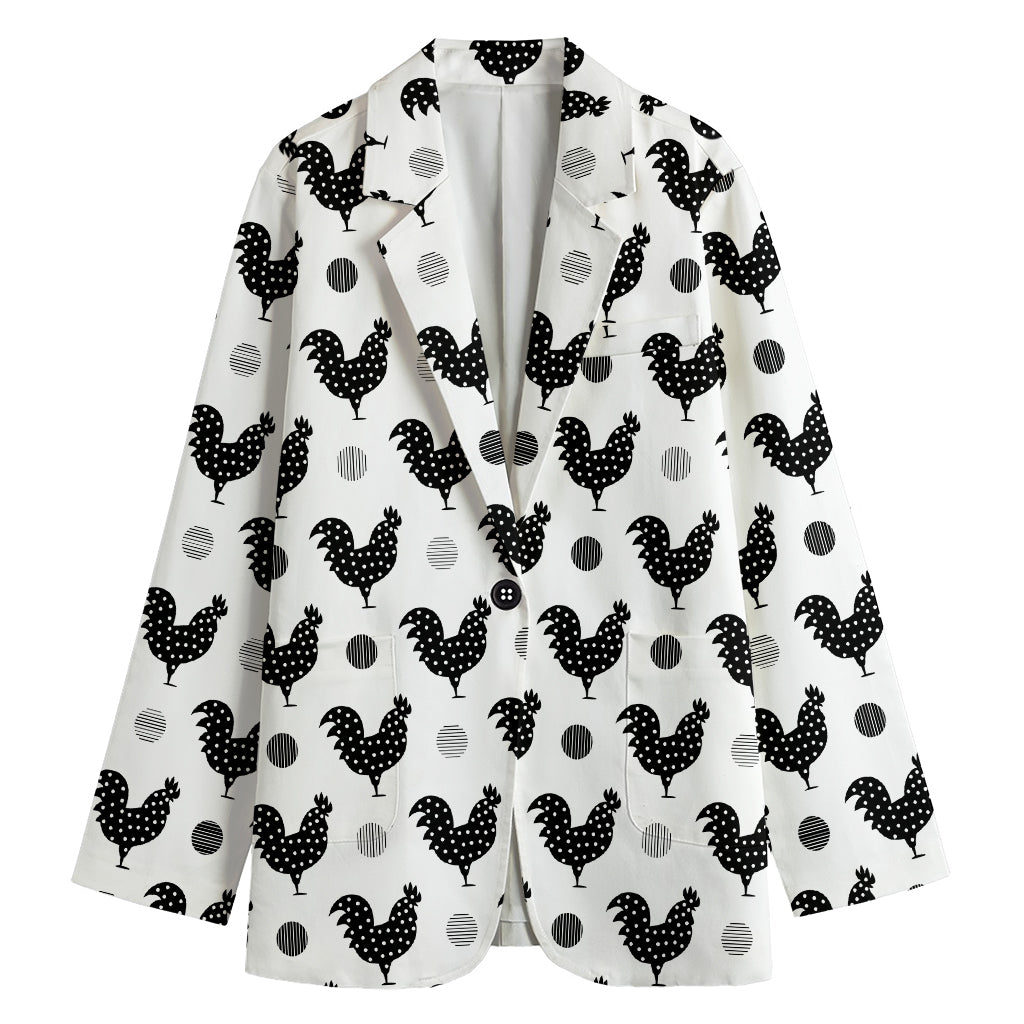 Polka Dot Rooster Pattern Print Women's Cotton Blazer