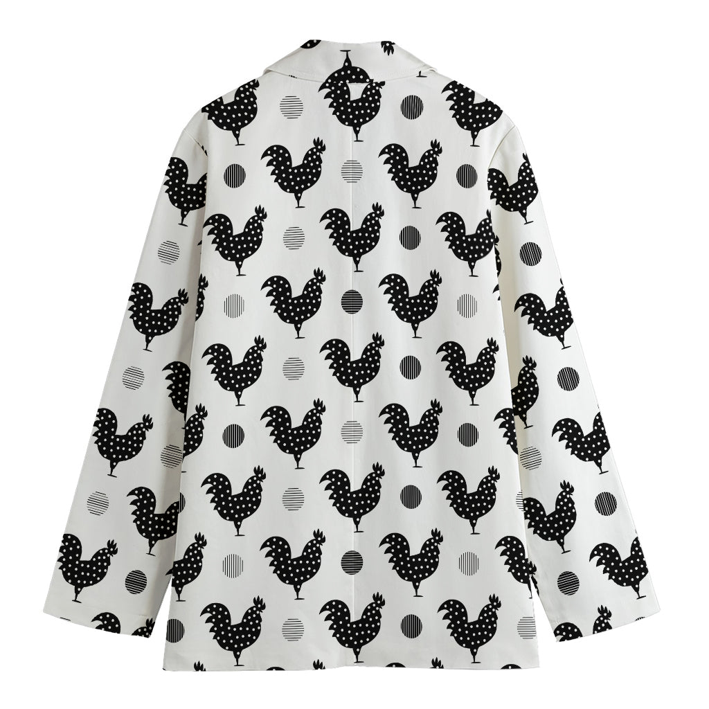 Polka Dot Rooster Pattern Print Women's Cotton Blazer