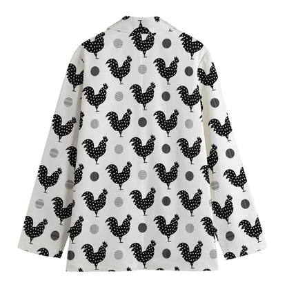 Polka Dot Rooster Pattern Print Women's Cotton Blazer