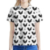 Polka Dot Rooster Pattern Print Women's Polo Shirt