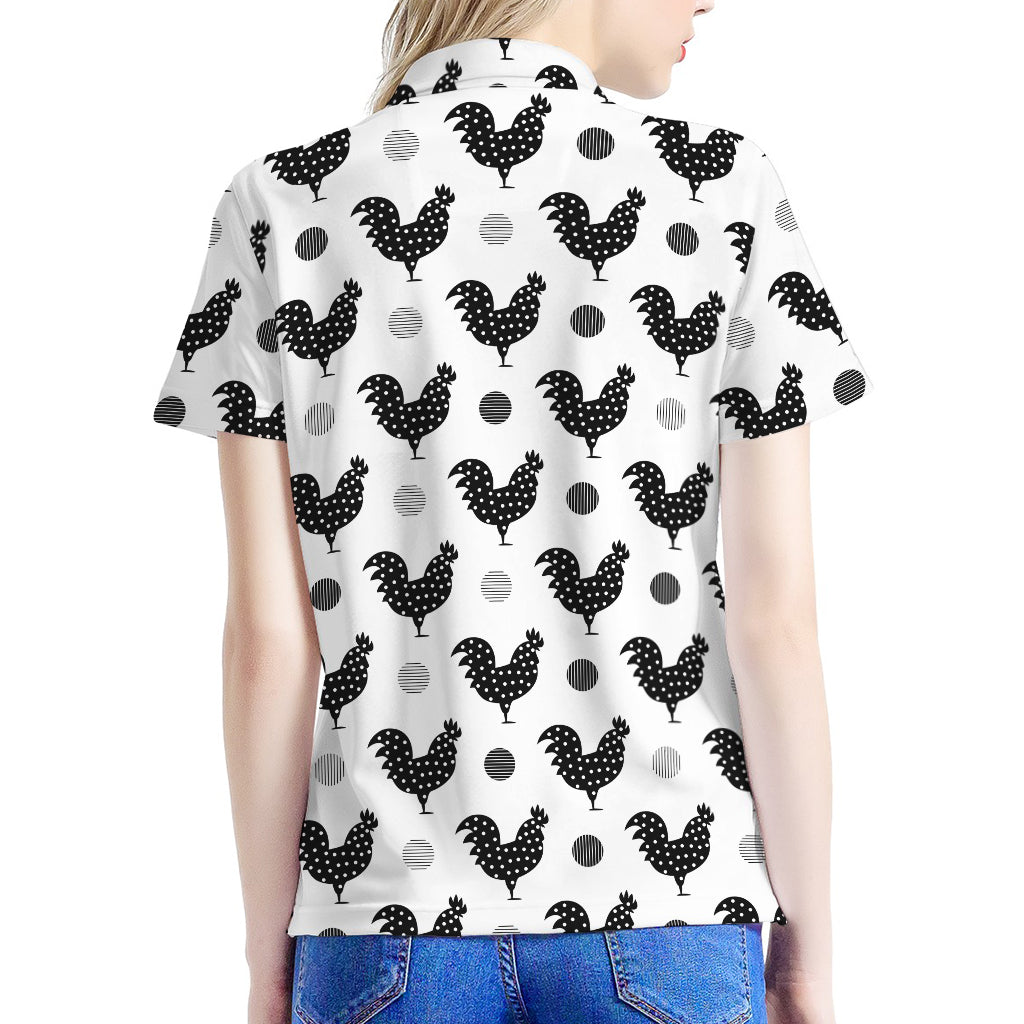 Polka Dot Rooster Pattern Print Women's Polo Shirt