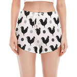 Polka Dot Rooster Pattern Print Women's Split Running Shorts
