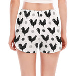 Polka Dot Rooster Pattern Print Women's Split Running Shorts