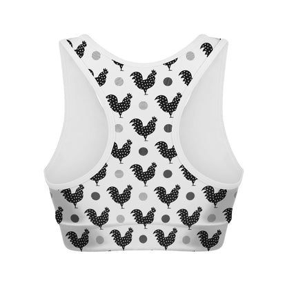 Polka Dot Rooster Pattern Print Women's Sports Bra