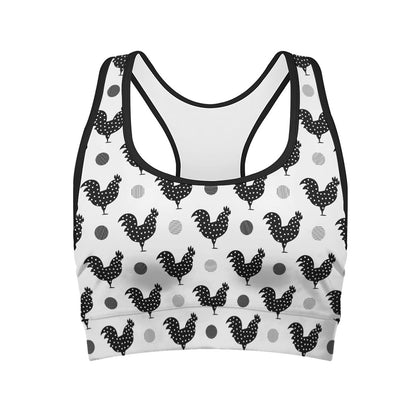 Polka Dot Rooster Pattern Print Women's Sports Bra
