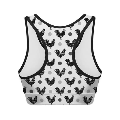 Polka Dot Rooster Pattern Print Women's Sports Bra
