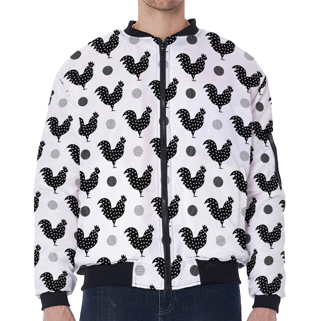 Polka Dot Rooster Pattern Print Zip Sleeve Bomber Jacket