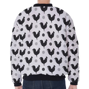 Polka Dot Rooster Pattern Print Zip Sleeve Bomber Jacket