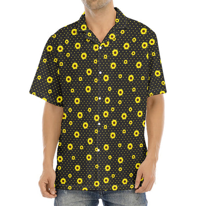 Polka Dot Sunflower Pattern Print Aloha Shirt