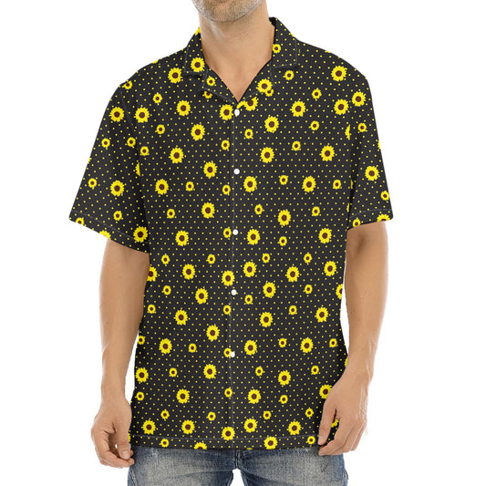 Polka Dot Sunflower Pattern Print Aloha Shirt