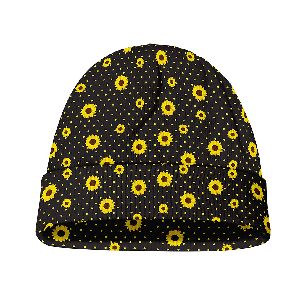 Polka Dot Sunflower Pattern Print Beanie