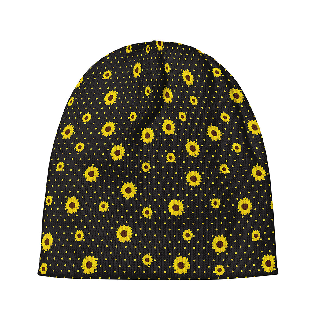 Polka Dot Sunflower Pattern Print Beanie