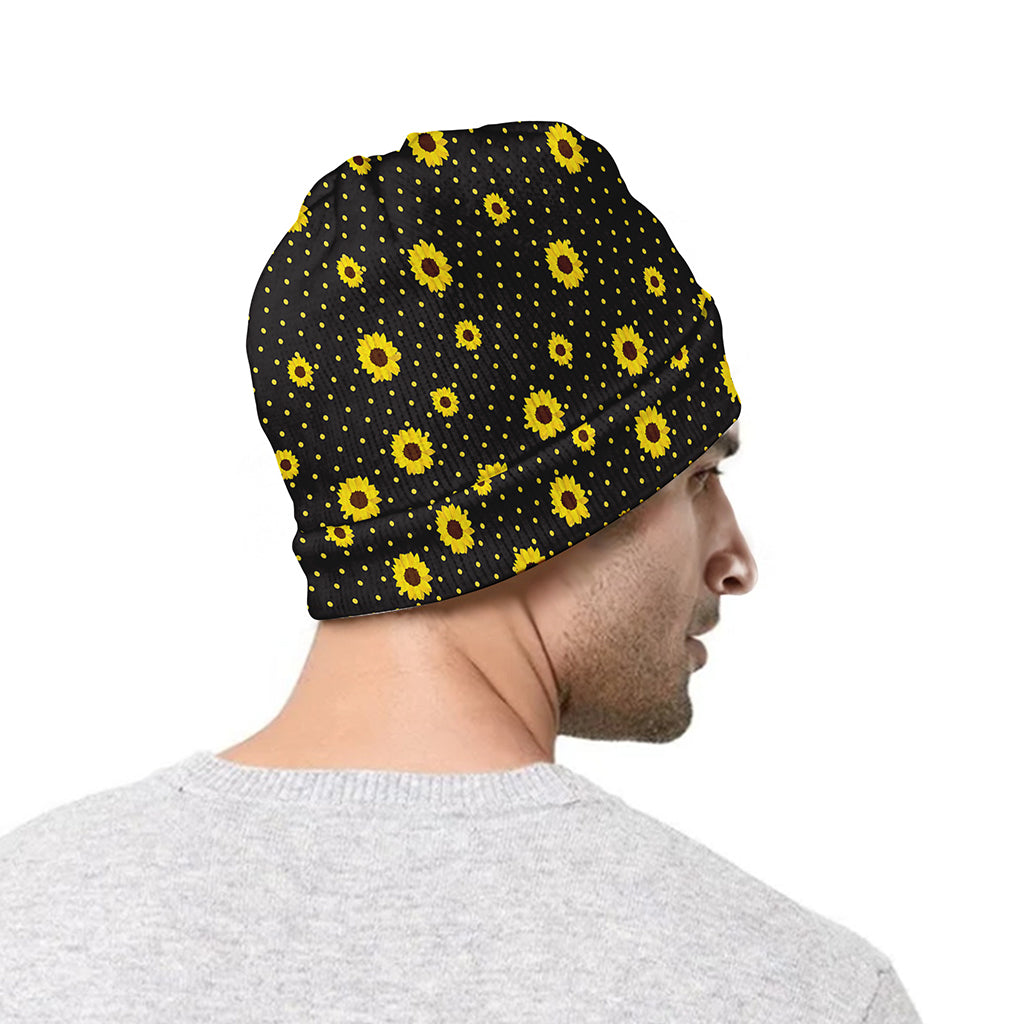 Polka Dot Sunflower Pattern Print Beanie