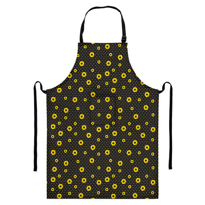 Polka Dot Sunflower Pattern Print Bib Apron With Pocket
