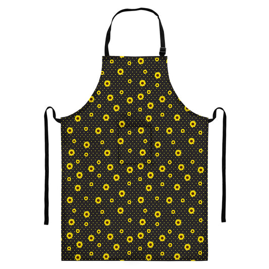 Polka Dot Sunflower Pattern Print Bib Apron With Pocket