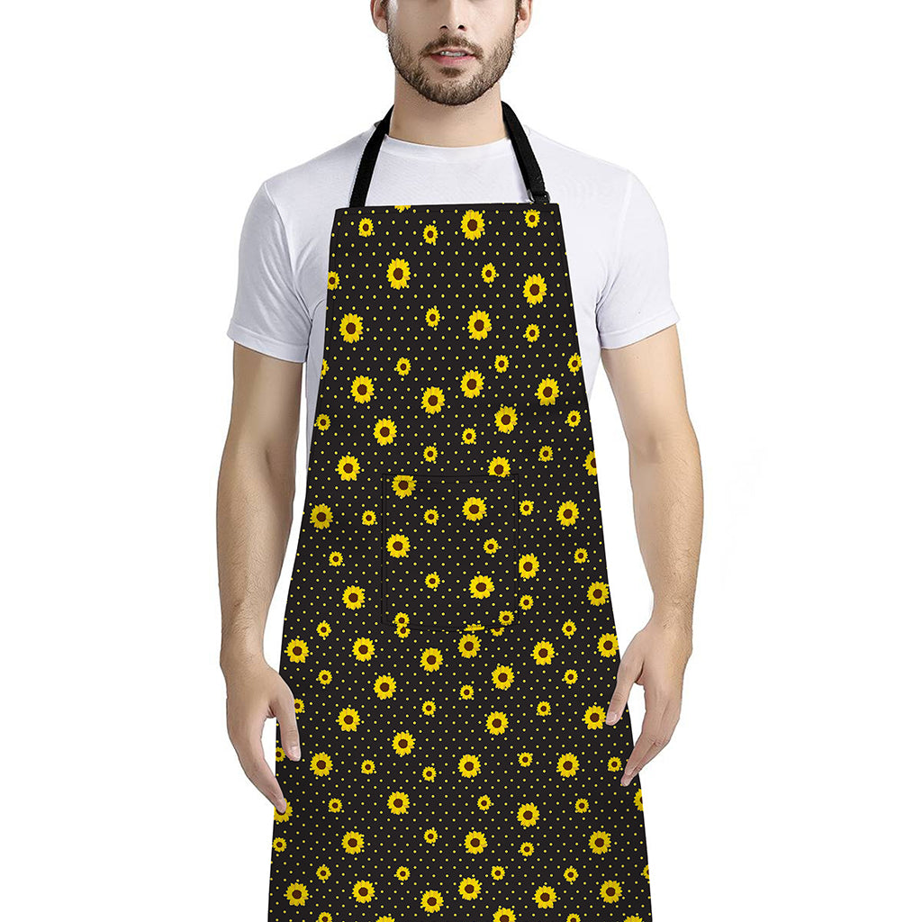 Polka Dot Sunflower Pattern Print Bib Apron With Pocket