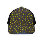 Polka Dot Sunflower Pattern Print Black Mesh Trucker Cap