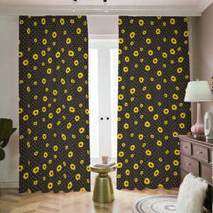 Polka Dot Sunflower Pattern Print Blackout Pencil Pleat Curtains