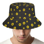 Polka Dot Sunflower Pattern Print Bucket Hat
