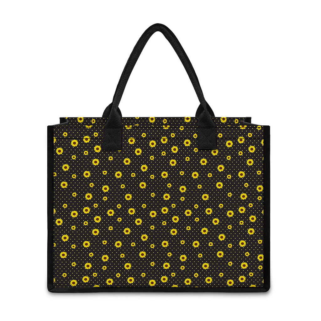 Polka Dot Sunflower Pattern Print Canvas Tote Bag