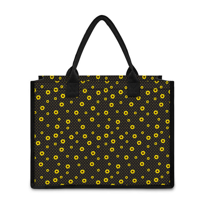 Polka Dot Sunflower Pattern Print Canvas Tote Bag
