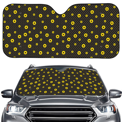 Polka Dot Sunflower Pattern Print Car Windshield Sun Shade