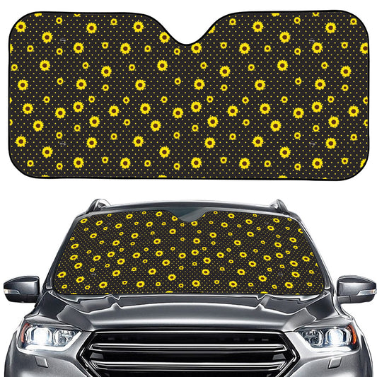 Polka Dot Sunflower Pattern Print Car Windshield Sun Shade