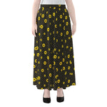 Polka Dot Sunflower Pattern Print Chiffon Maxi Skirt