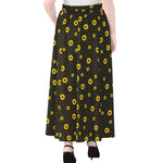 Polka Dot Sunflower Pattern Print Chiffon Maxi Skirt