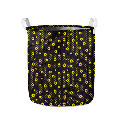 Polka Dot Sunflower Pattern Print Collapsible Laundry Basket