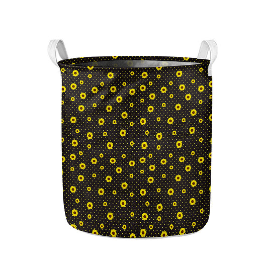 Polka Dot Sunflower Pattern Print Collapsible Laundry Basket