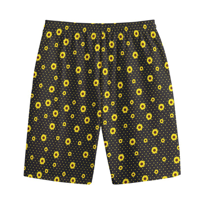 Polka Dot Sunflower Pattern Print Cotton Shorts