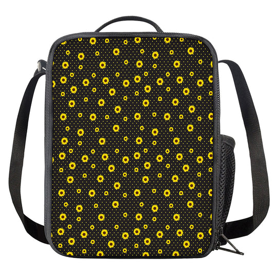 Polka Dot Sunflower Pattern Print Crossbody Lunch Bag