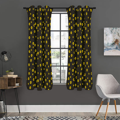 Polka Dot Sunflower Pattern Print Curtain